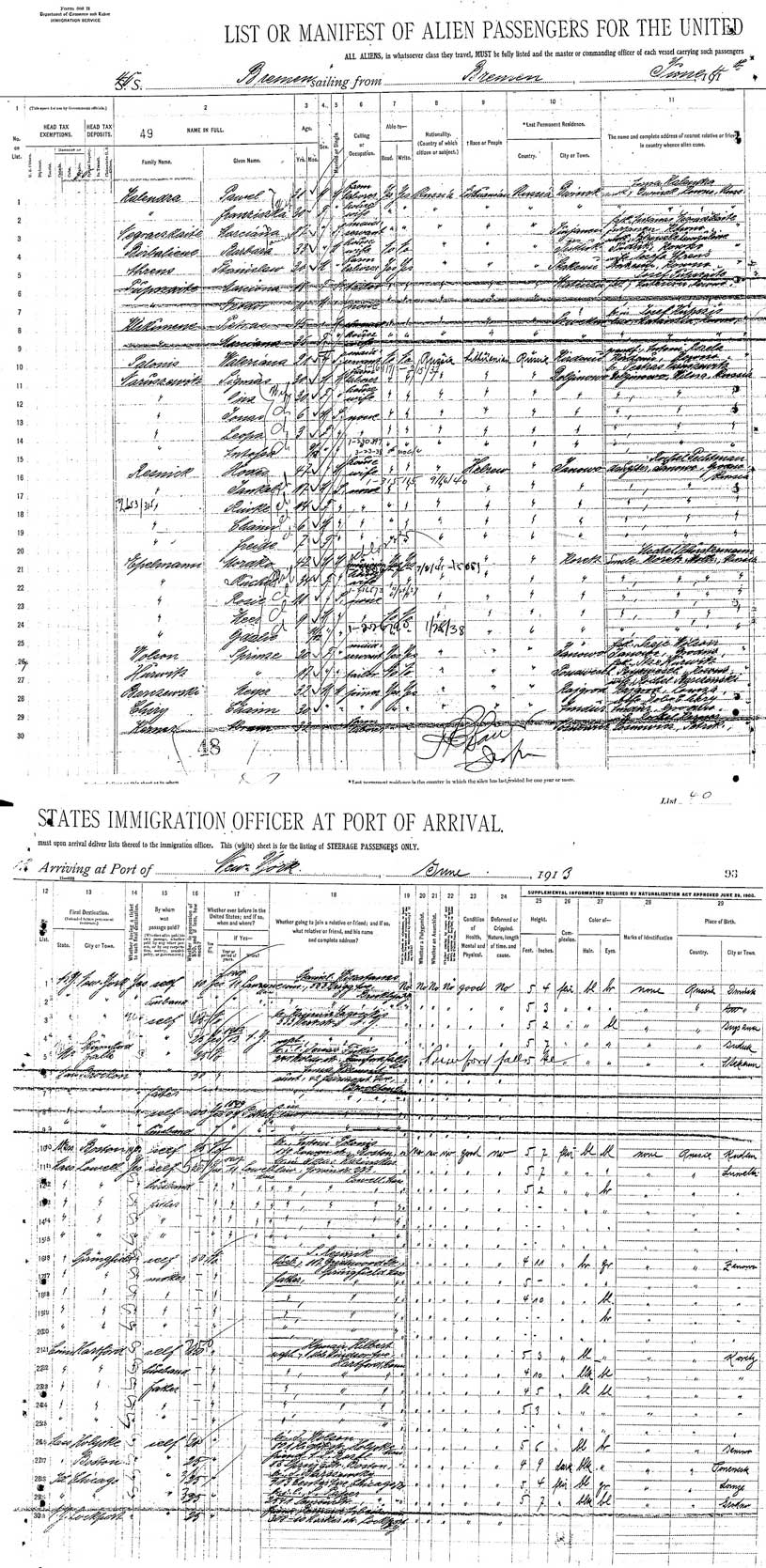 Ellis Island Ship Manifest