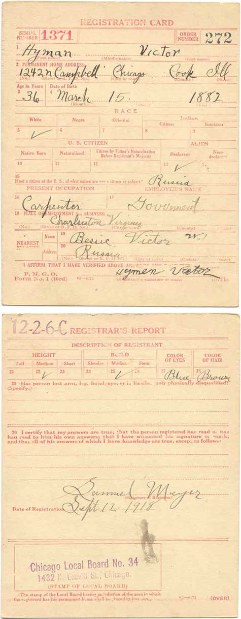 WWI Draft Registration Card, 1918