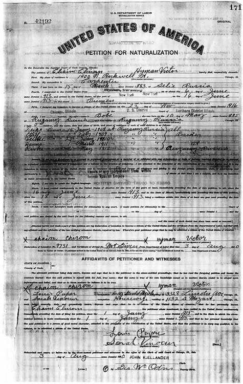 Petition for Naturalization, 1920