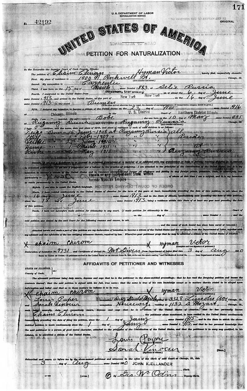 Petition for Naturalization, 1920