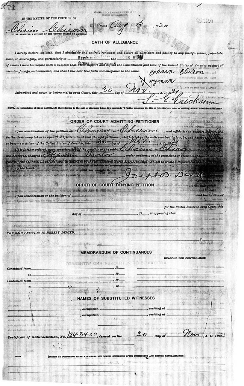 Order of Court Admitting Petitioner, 1921