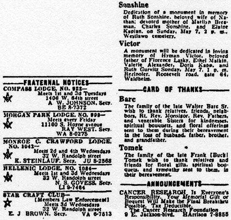 Hyman’s Death Notice, 1960