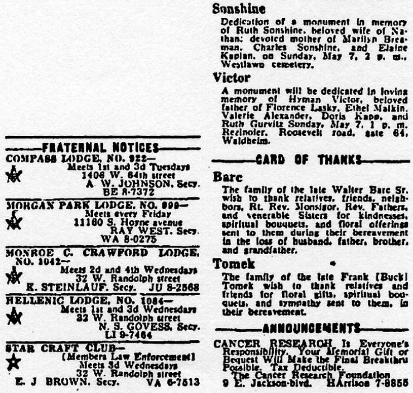 Hyman’s Death Notice, 1960