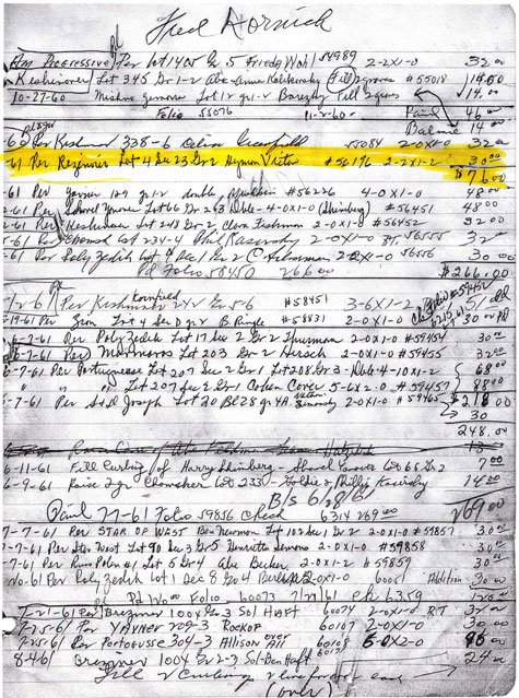 Sexton’s Ledger, 1961